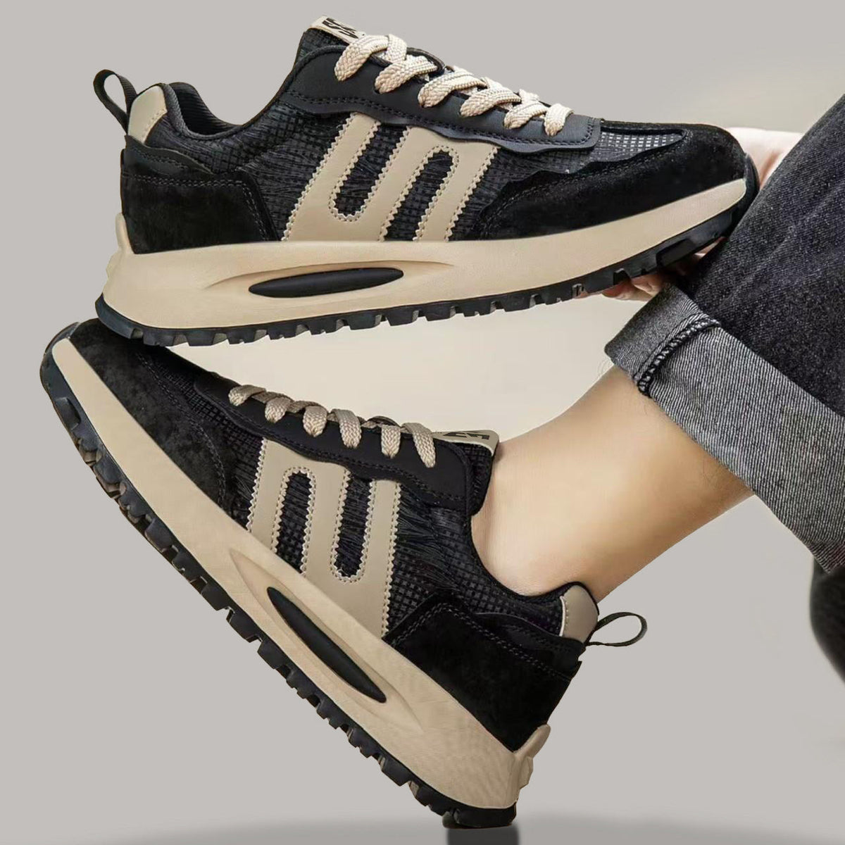 Men's Platform German Army Style Retro Running Sneakers - Style B141 front product view