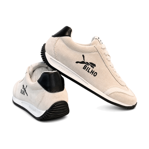 Men's Beige and Black Retro Low-Top Sneakers - studio white background