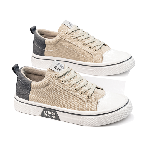 Men's Beige and Gray Canvas High-Top Sneakers - studio white background