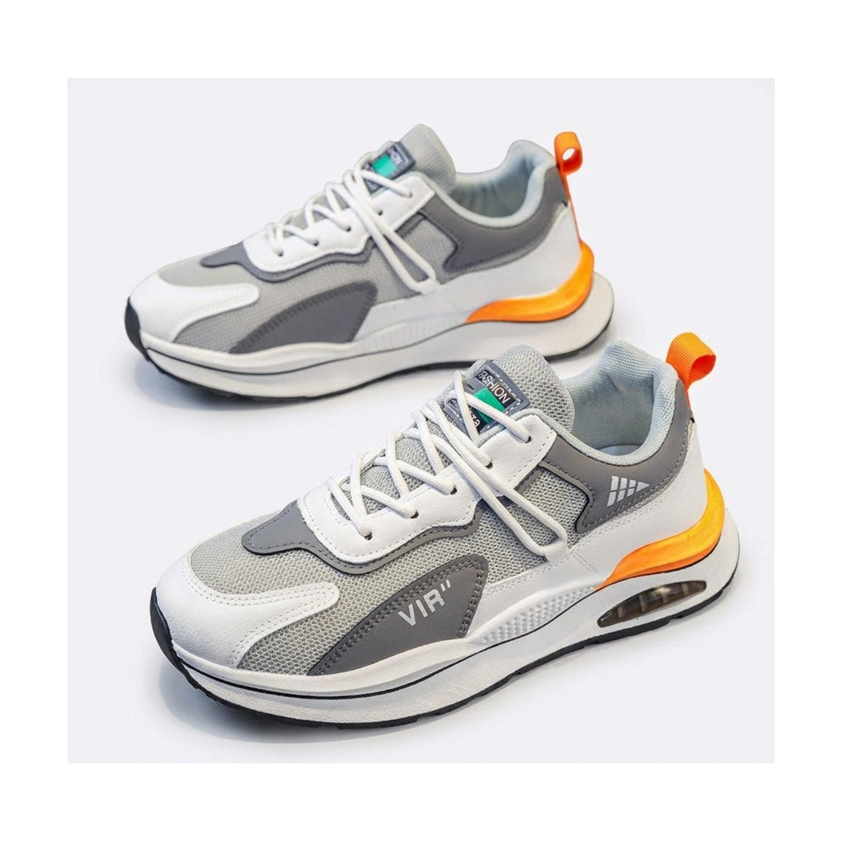 Men's Beige, Cream and Gray Mesh Casual Sneakers - studio white background