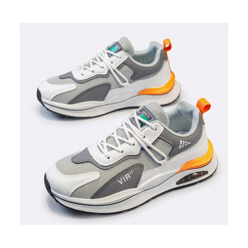 Men's Beige, Cream and Gray Mesh Casual Sneakers - studio white background