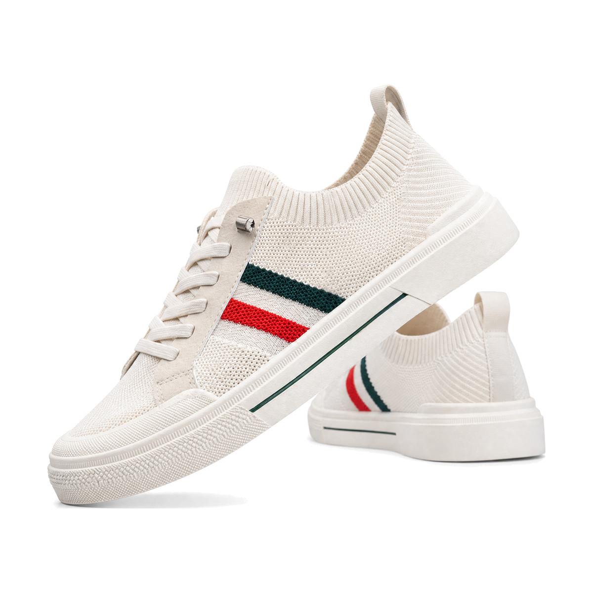 Men's Beige Knit Slip-On Casual Sneakers - studio white background