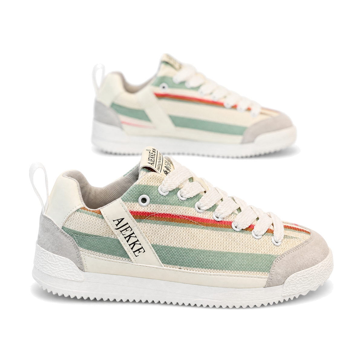Men's Beige Sage and Coral Retro Sneakers - studio white background