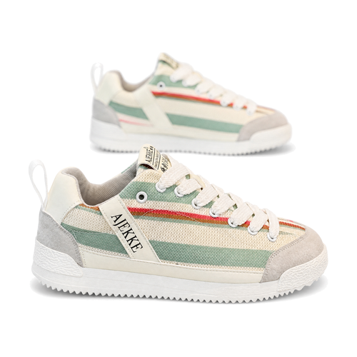 Men's Beige Sage and Coral Retro Sneakers - studio white background