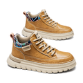 Men's Beige, Tan and Brown Platform High-Top Boots - studio white background