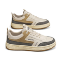 Men's Beige, Tan and Brown Retro Retro Trainer Sneakers - studio white background