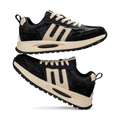 Men's Black and Beige Platform Trainer Sneakers - studio white background
