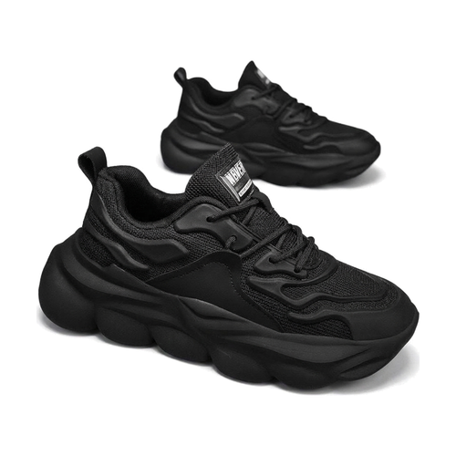 Men's Black, Gray and Navy Mesh Platform Casual Sneakers - studio white background
