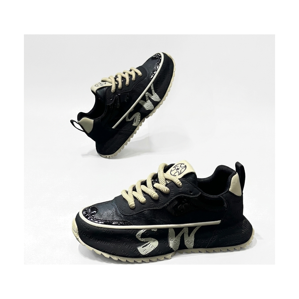 Men's Black, Gray and Navy Platform Casual Sneakers - studio white background