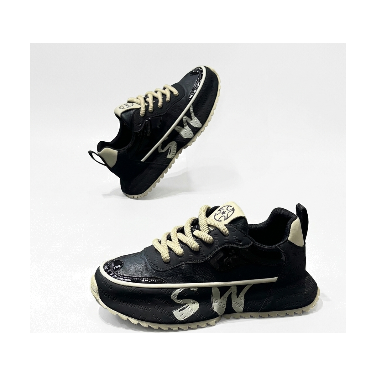 Men's Black, Gray and Navy Platform Casual Sneakers - studio white background