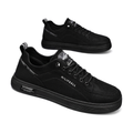 Men's Black, Gray and Navy Slip-On Sneakers - studio white background
