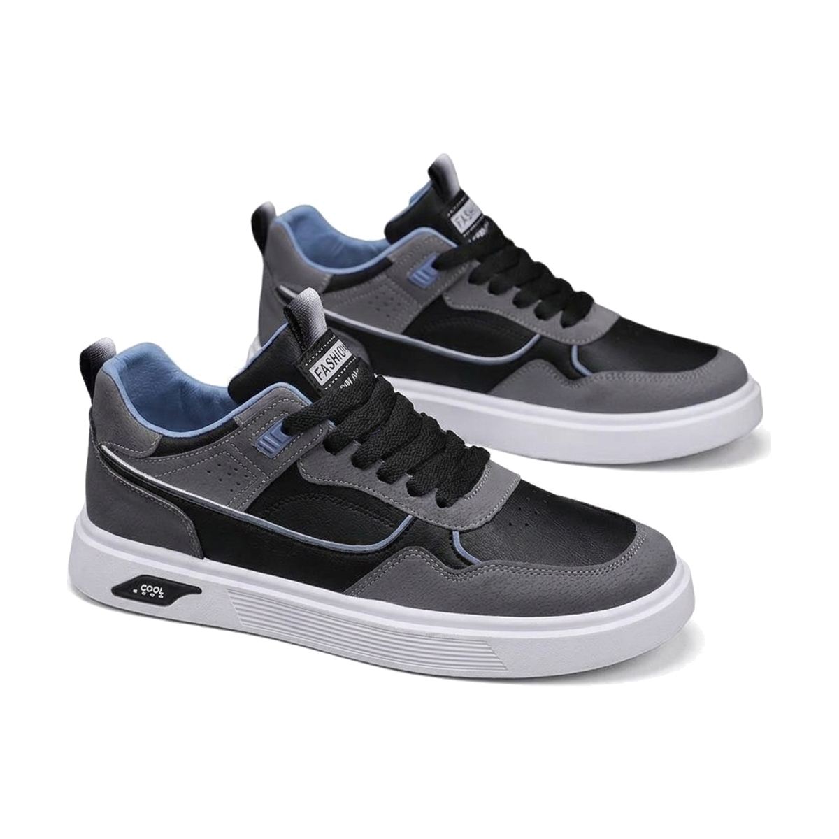 Men's Black, Green and Navy Casual Sneakers - studio white background
