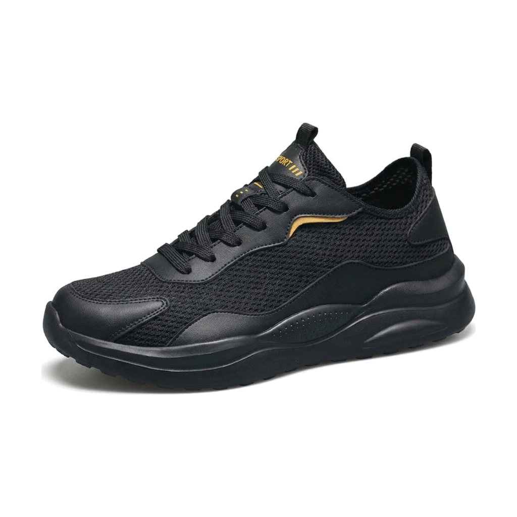 Men's Black, Navy and Gray Mesh Running Sneakers - studio white background