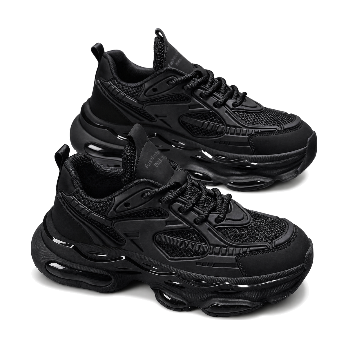 Men's Black, Navy and Sage Green Mesh Platform Running Sneakers - studio white background
