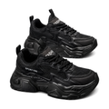 Men's Black, Navy and Silver Mesh Platform Casual Sneakers - studio white background