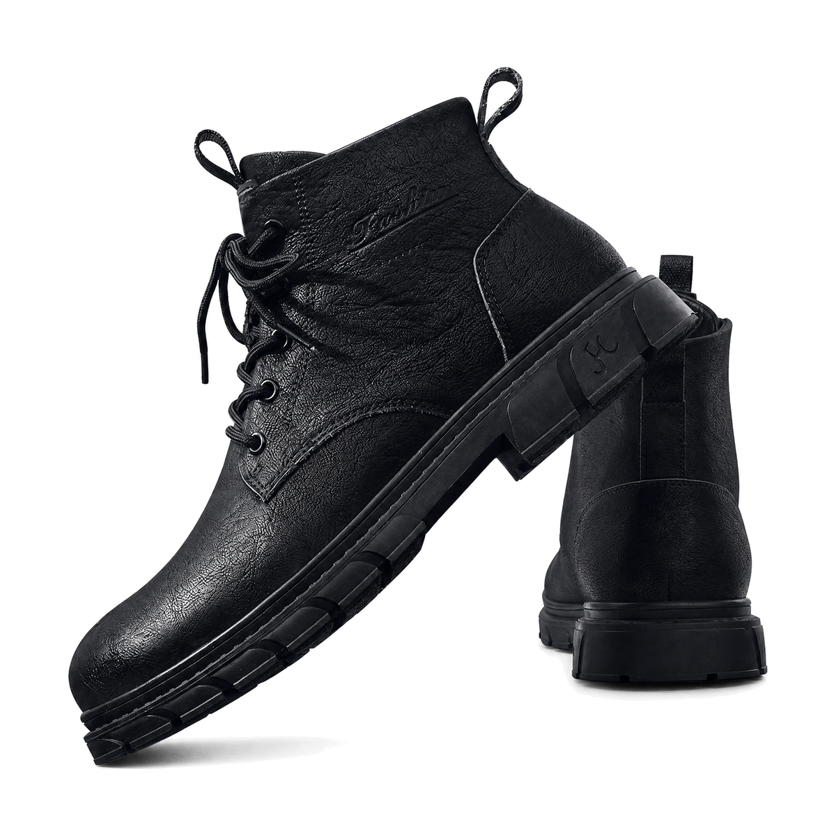 Men's Black, Olive and Brown Platform High-Top Boots - studio white background