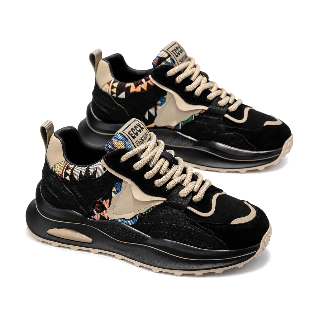 Men's Black, Silver and Gray Platform Casual Sneakers - studio white background