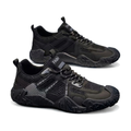 Men's Black, Silver and Navy Mesh Casual Sneakers - studio white background