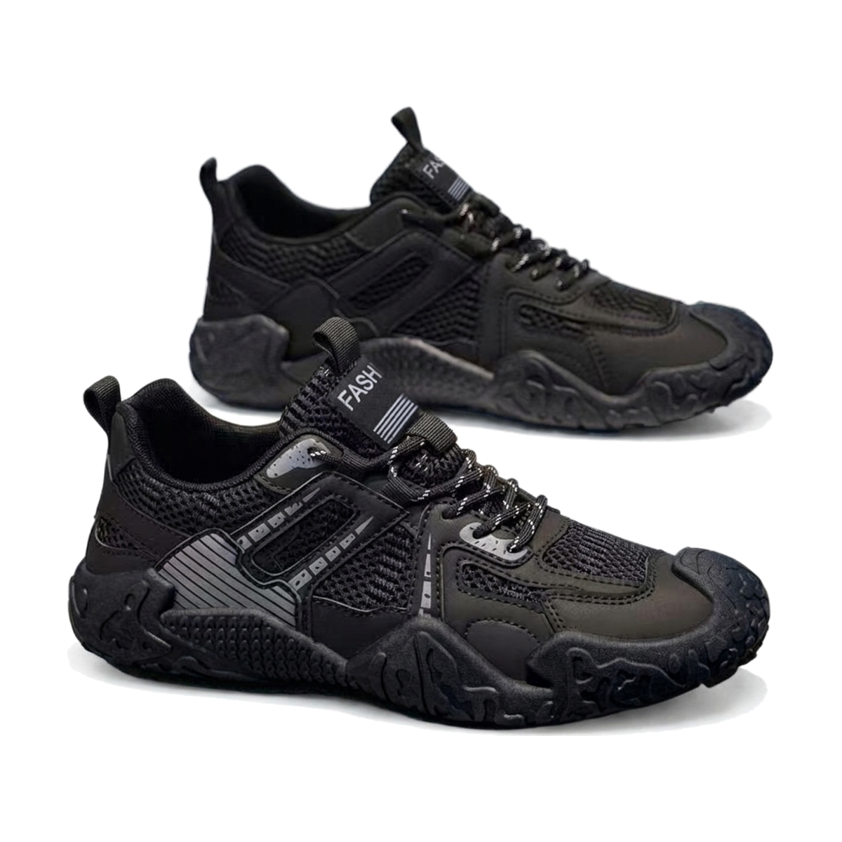 Men's Black, Silver and Navy Mesh Casual Sneakers - studio white background
