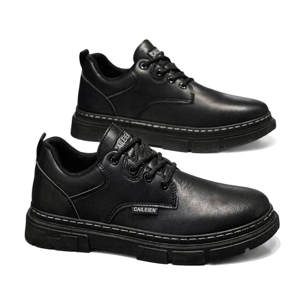 Men's Black, Silver and Navy Retro Dress Shoes - studio white background