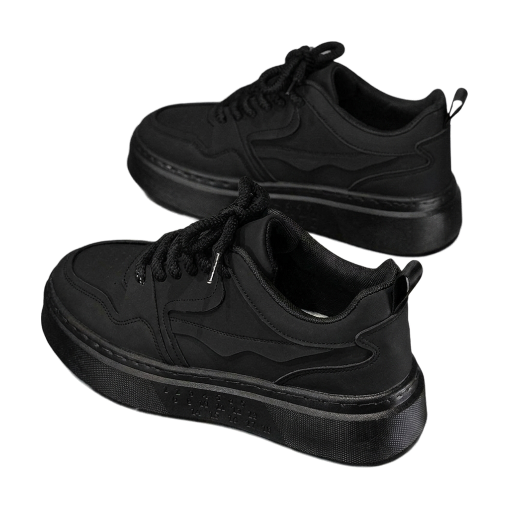 Men's Black, Tan and Navy Platform Retro Trainer Sneakers - studio white background