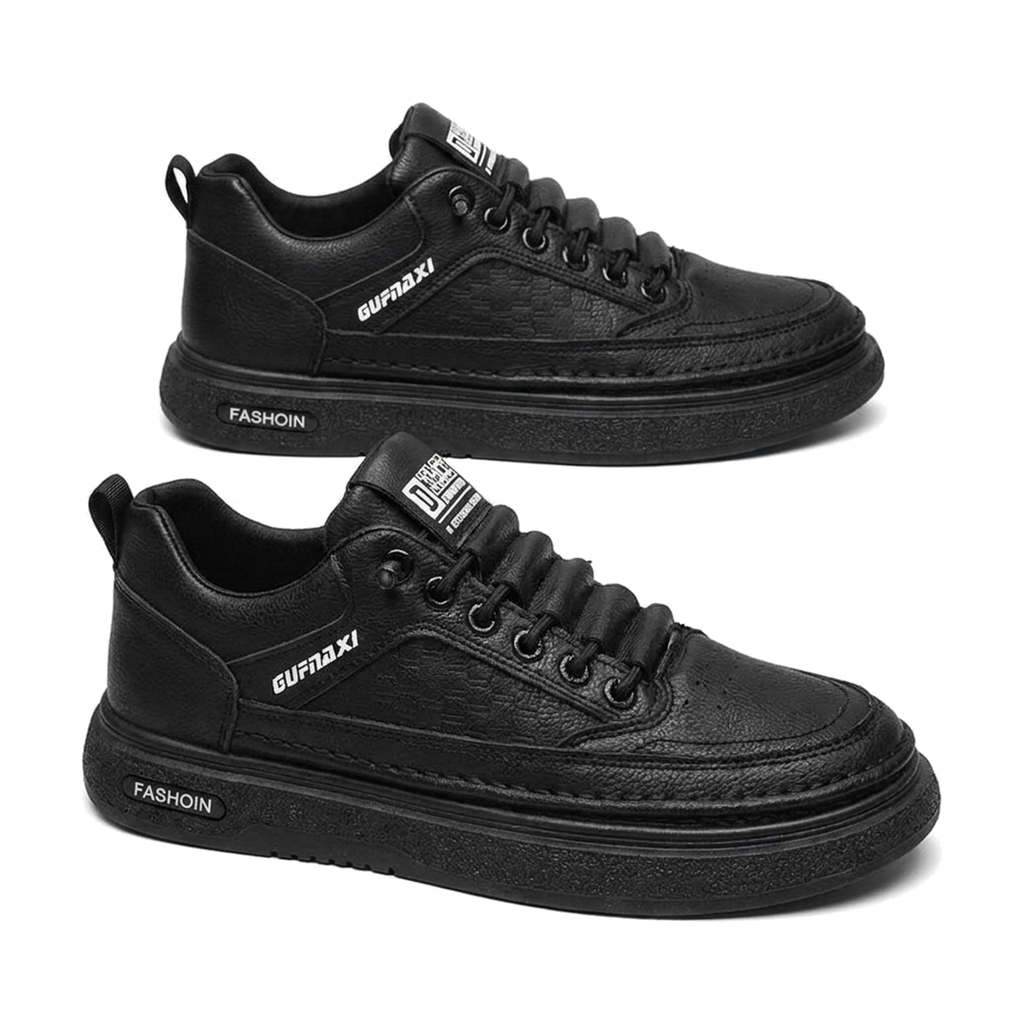 Men's Black, Tan and Navy Slip-On Sneakers - studio white background