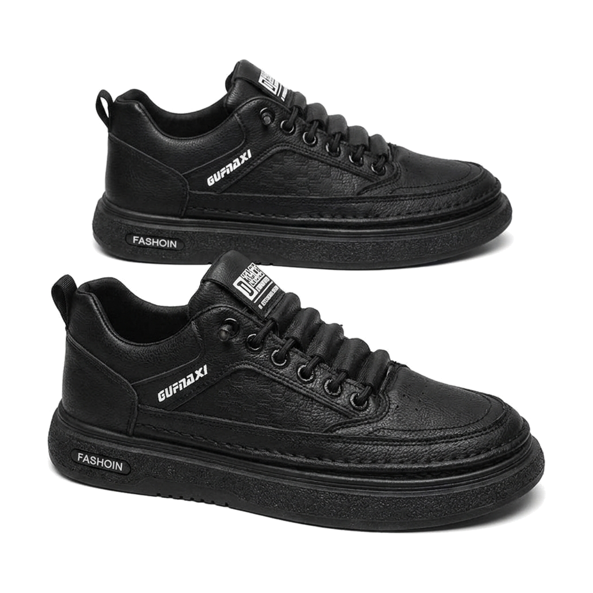Men's Black, Tan and Navy Slip-On Sneakers - studio white background