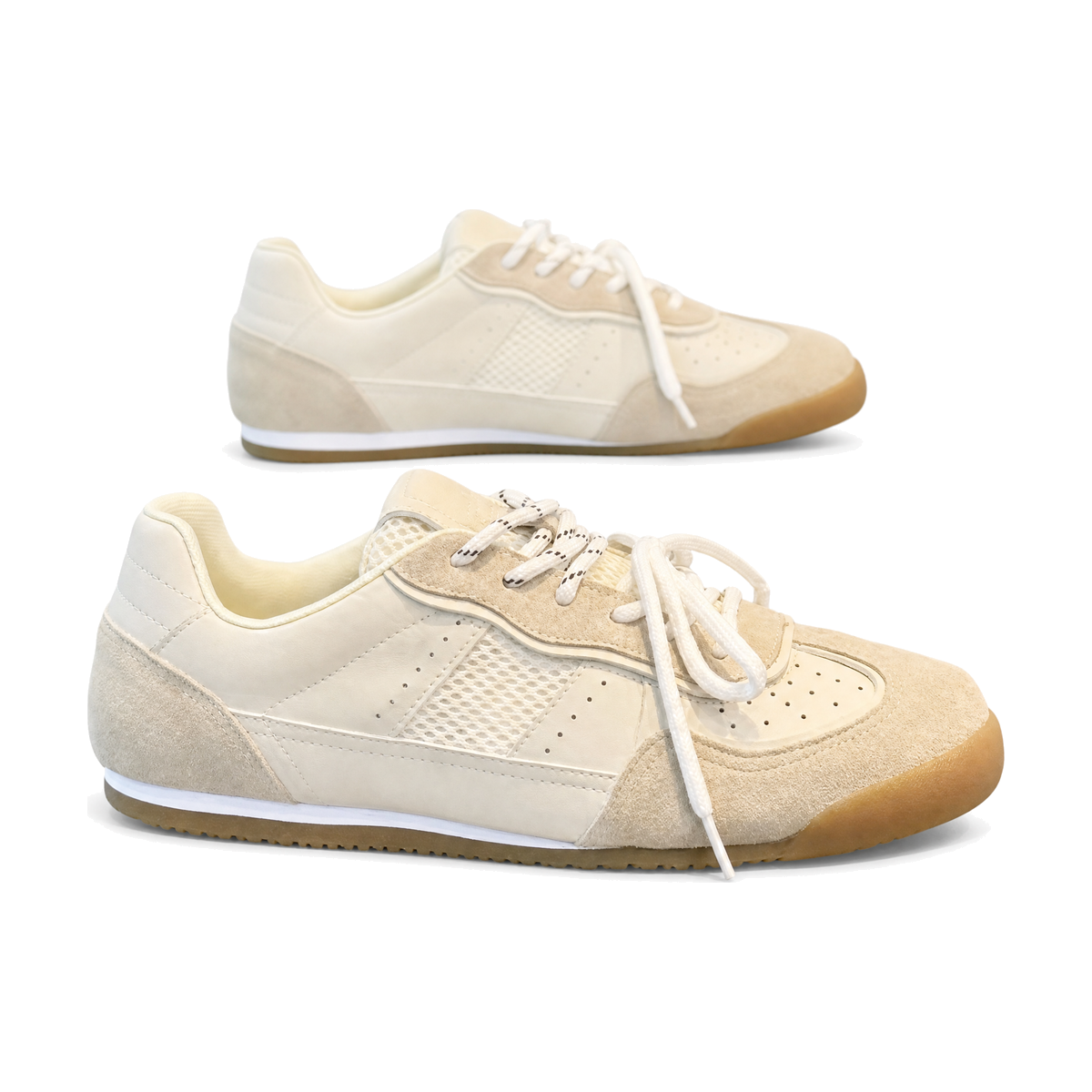 Men's Cream Gum-Sole Retro Trainer Sneakers - studio white background