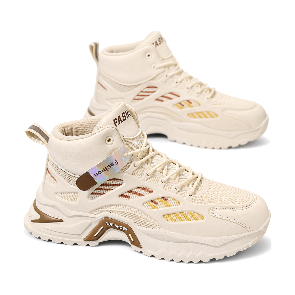 Men's Cream High-Top Athletic Sneakers - studio white background