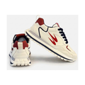 Men's Cream, Olive and Gray Retro Trainer Sneakers - studio white background
