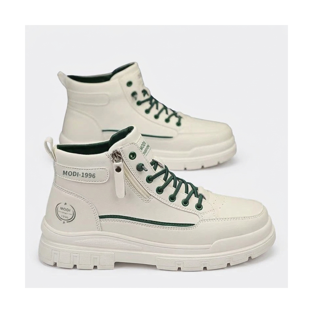 Men's Cream, Silver and Beige Platform Casual Sneakers - studio white background