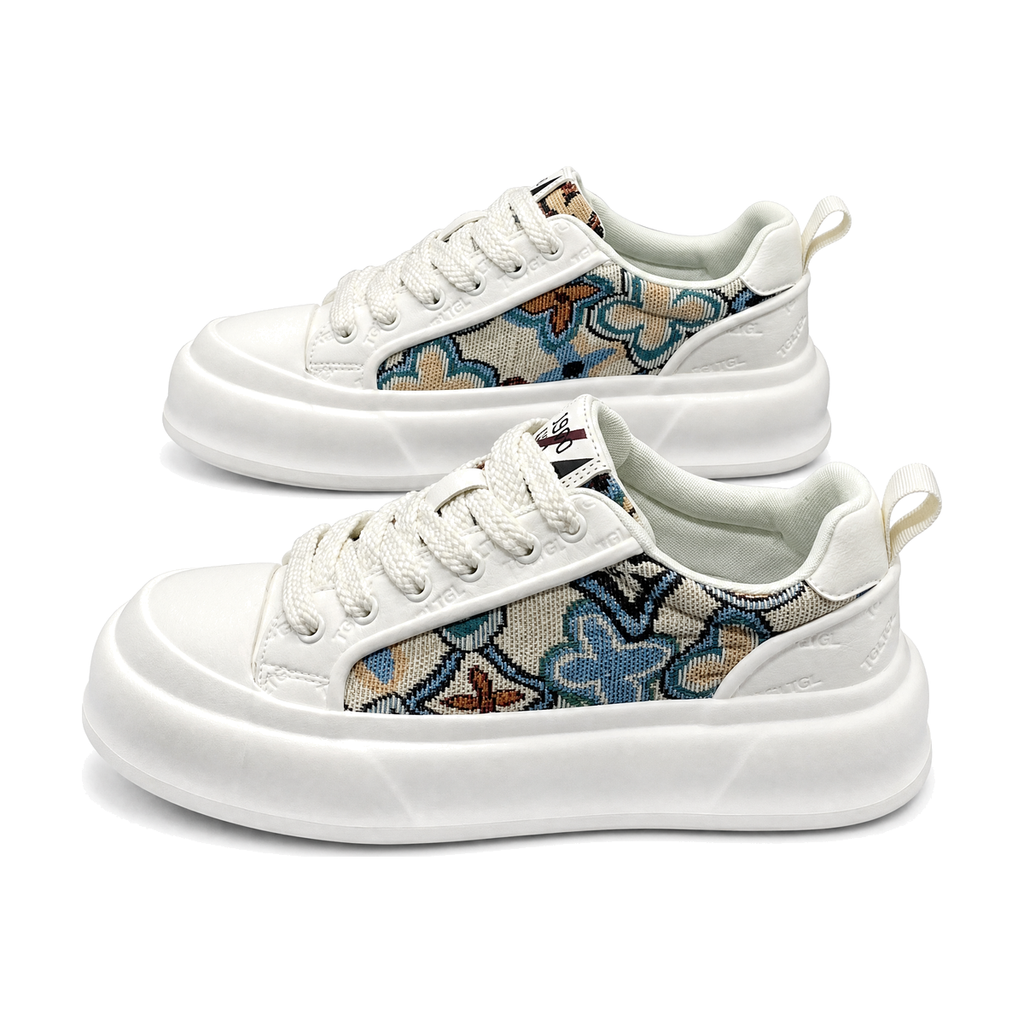 Men's Cream, Silver and Green Printed Canvas Sneakers - studio white background