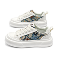 Men's Cream, Silver and Green Printed Canvas Sneakers - studio white background