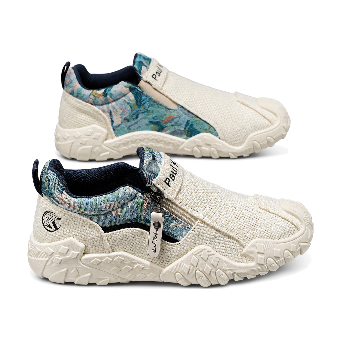 Men's Gray and Aqua Slip-On Outdoor Sneakers - studio white background