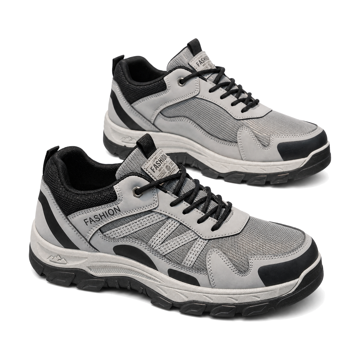 Men's Gray and Black Outdoor Walking Sneakers - studio white background