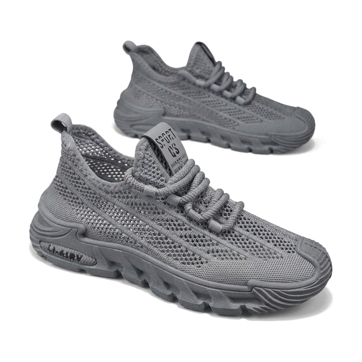 Men's Gray, Black and Orange Mesh Casual Sneakers - studio white background