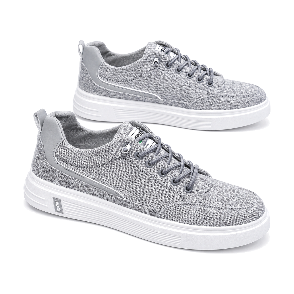 Men's Gray Knit Platform Canvas Sneakers - studio white background