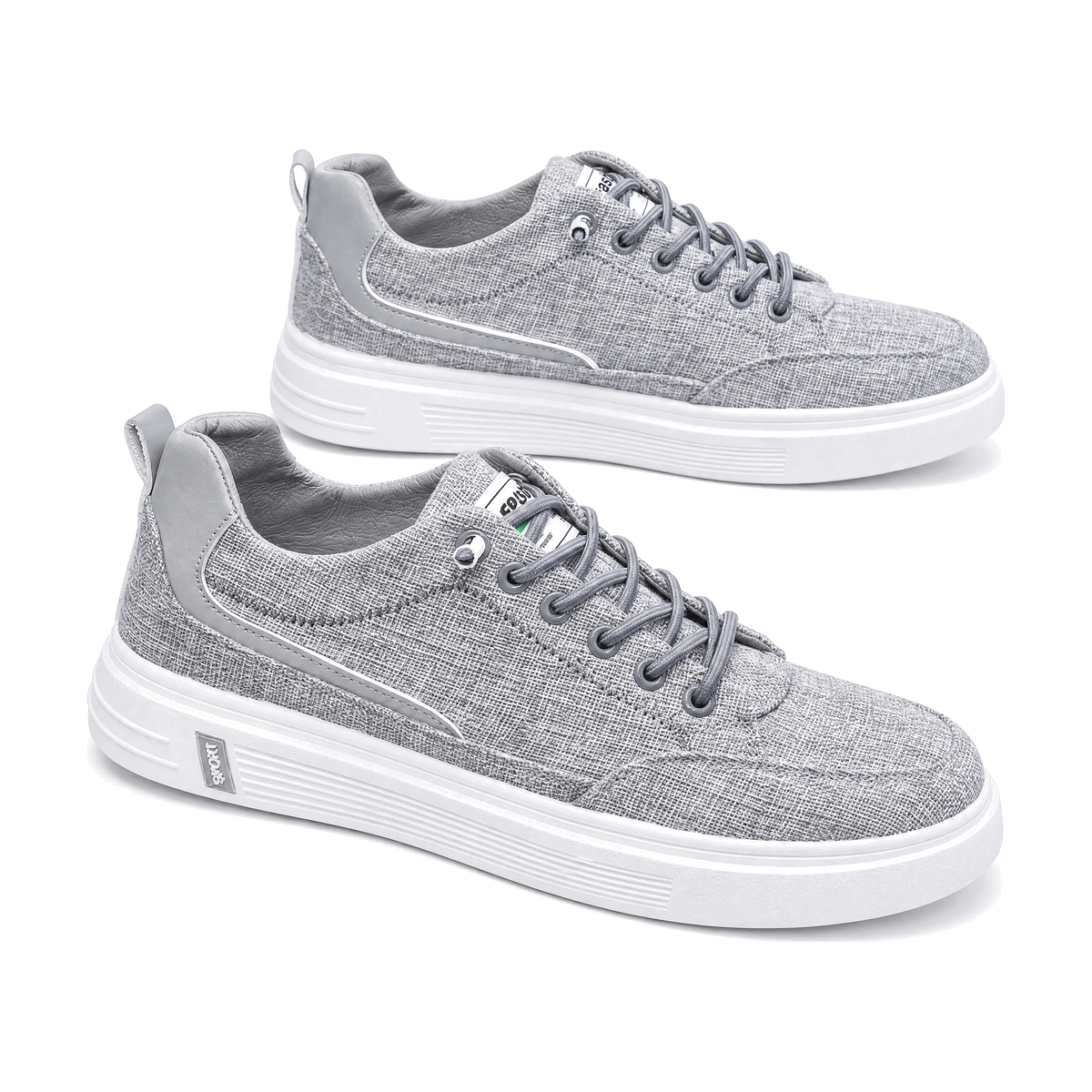 Men's Gray Knit Platform Canvas Sneakers - studio white background