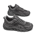 Men's Gray, Olive and Navy Retro Trainer Sneakers - studio white background