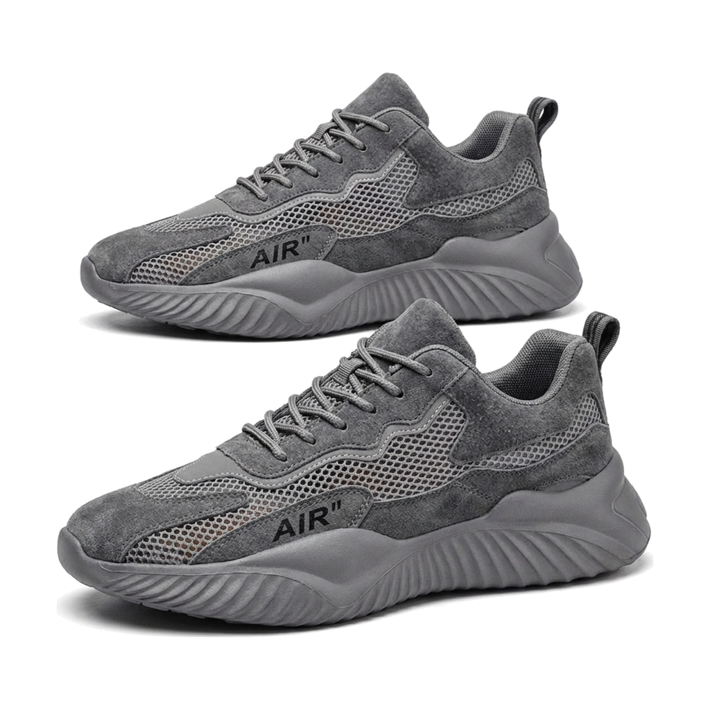 Men's Gray, Purple and Beige Mesh Casual Sneakers - studio white background