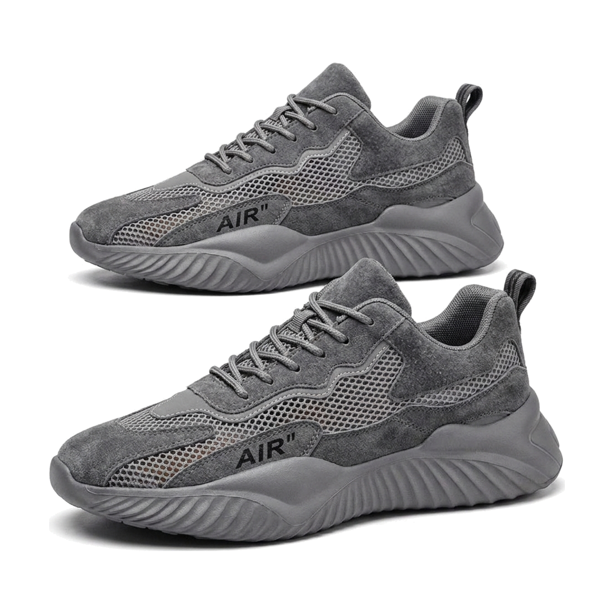 Men's Gray, Purple and Beige Mesh Casual Sneakers - studio white background