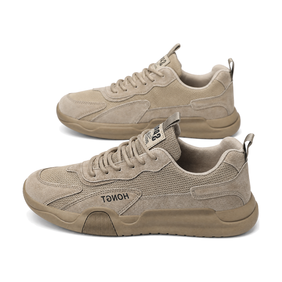 Men's Gray, Sage Green and Olive Outdoor Walking Sneakers - studio white background