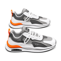 Men's Gray White and Orange Running Sneakers - studio white background