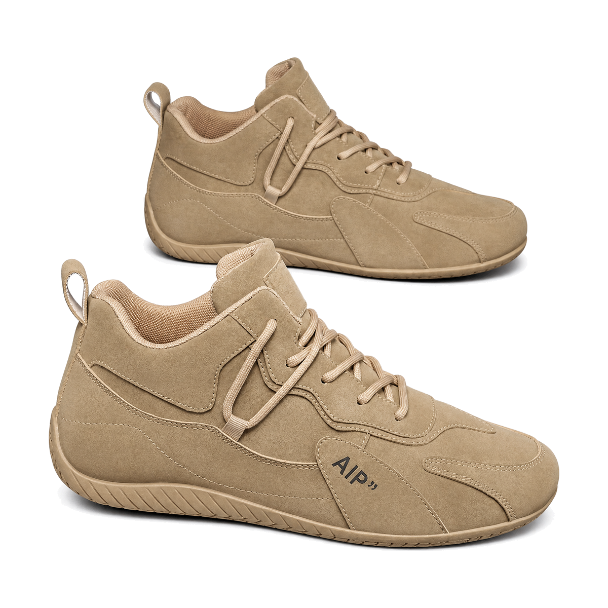 Men's Monochrome Tan High-Top Casual Sneakers - studio white background