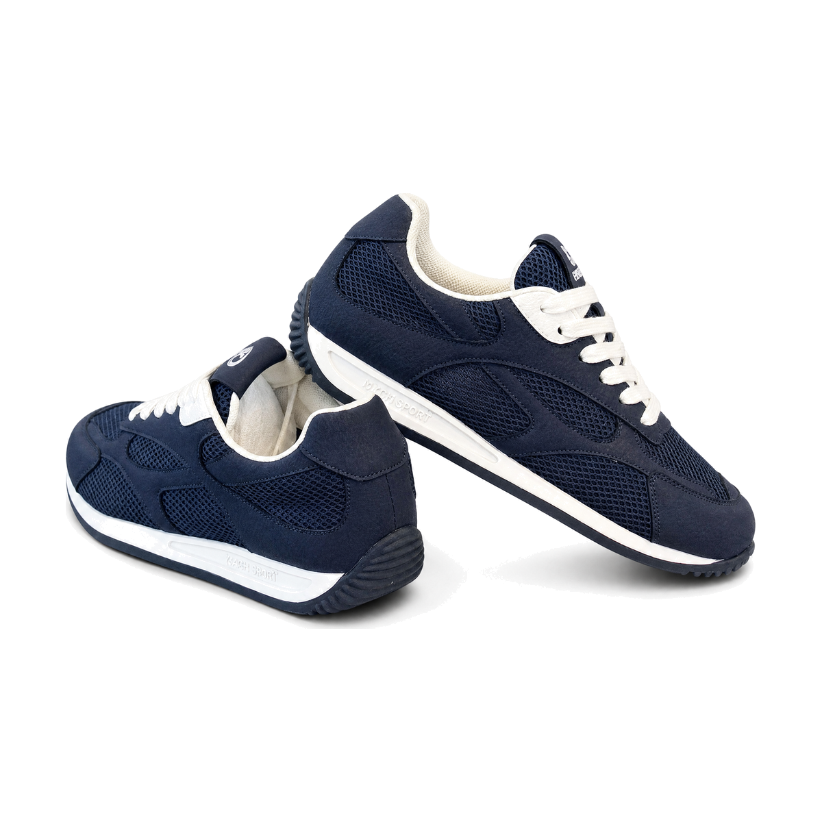 Men's Navy Mesh Retro Running Sneakers - studio white background