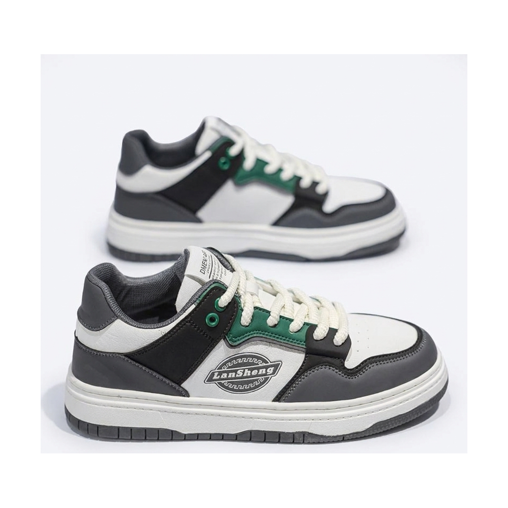 Men's Olive, Beige and Brown Platform Retro Trainer Sneakers - studio white background
