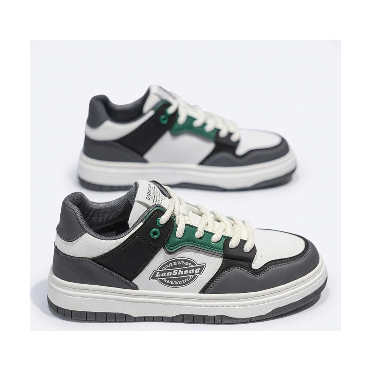 Men's Olive, Beige and Brown Platform Retro Trainer Sneakers - studio white background