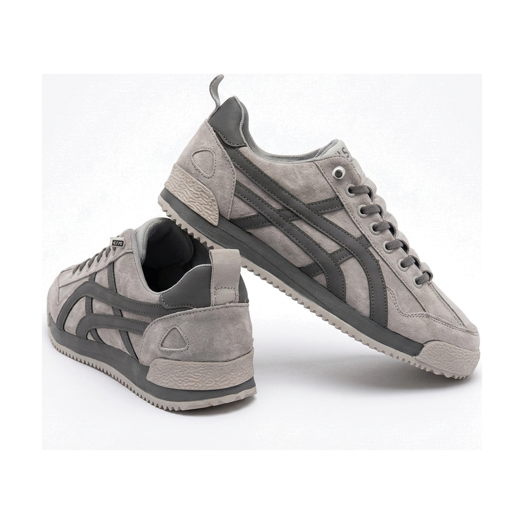 Men's Olive, Beige and Navy Retro Trainer Sneakers - studio white background