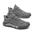 Men's Olive, Gray and Silver Outdoor Walking Sneakers - studio white background
