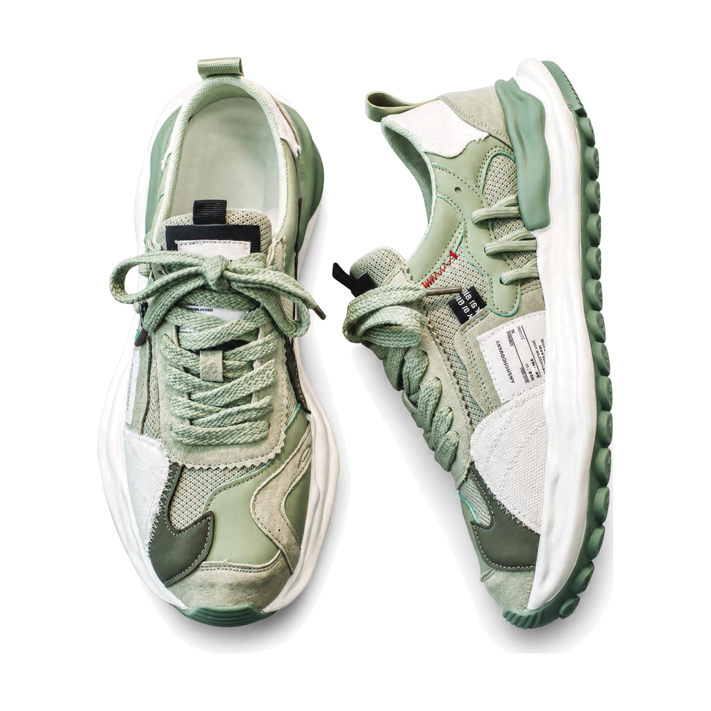Men's Sage and Gray Chunky Running Sneakers - studio white background